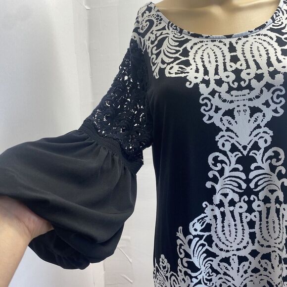 ALFANI Women‎ Tunic Black White Floral Round Neck 3/4 Sleeve Stretch Top S Used - Picture 5 of 14